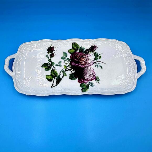 Vintage Bread Tray Server Rose I Godinger with Handles - Picture 1 of 10